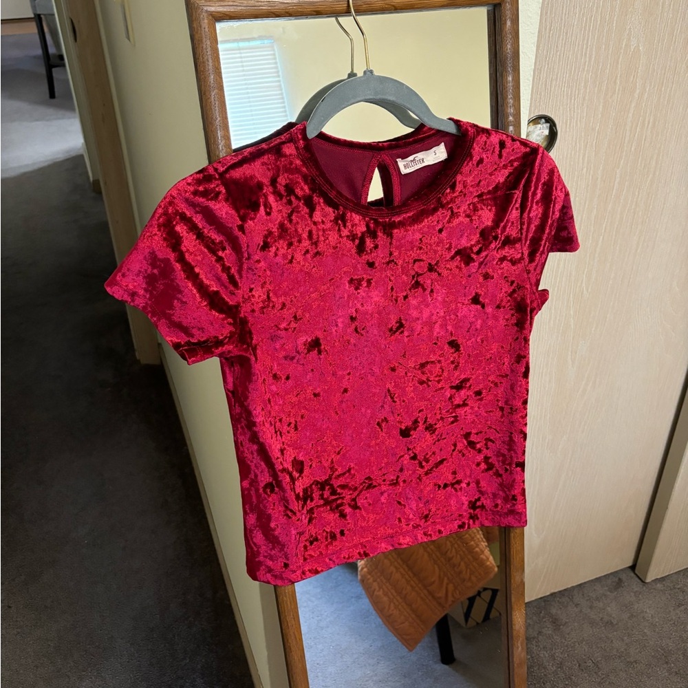 Hollister red crushed velvet crop top, size S